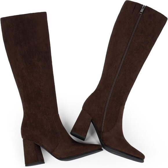Women's Dark Brown Modatope Knee High Heel Square Toe Side Zippe Long boots - Picture 5 of 9